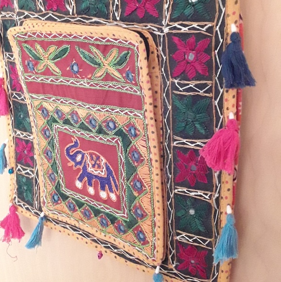 Vintage Handbags - Yellow Boho Elephant Embroidered Tassle Bag Tote